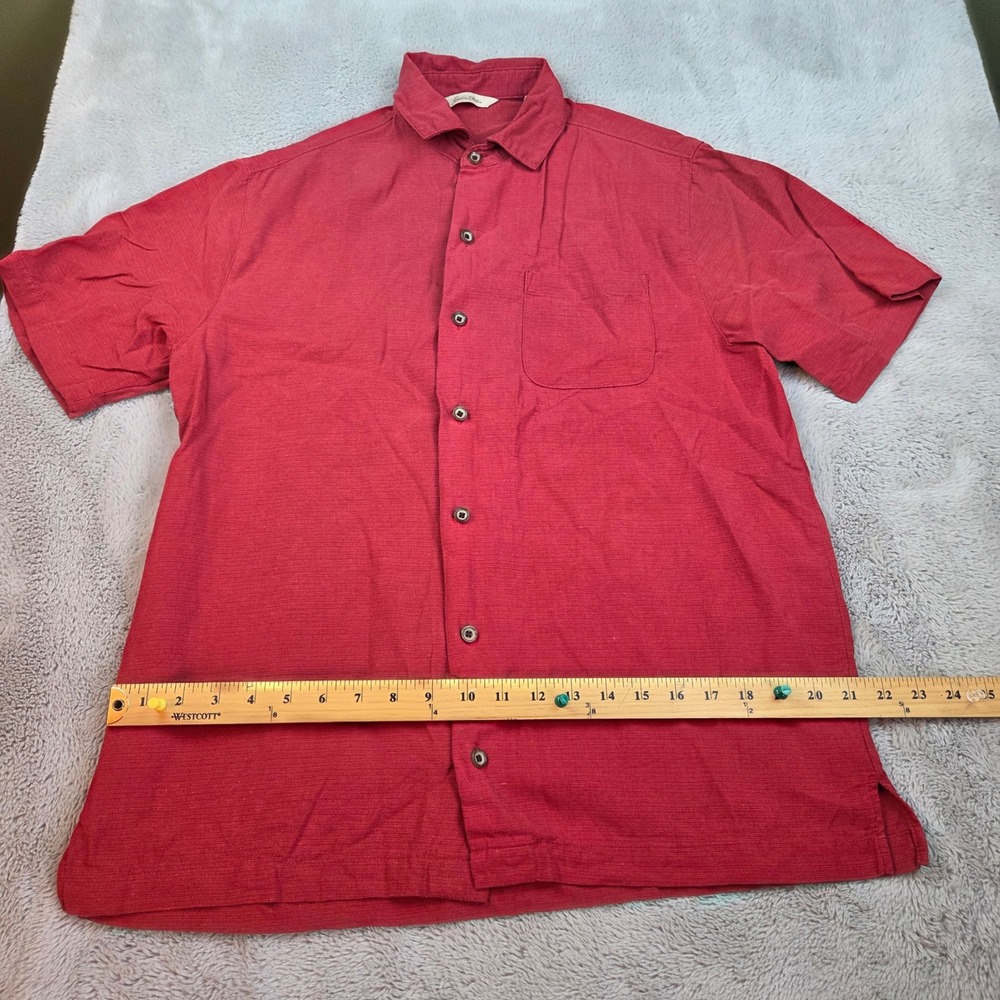Paradise Collection Silk Shirt Mens M Short Sleeve Textured Button Front Red